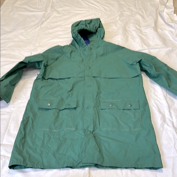 Lands End Green Hooded Raincoat Size 6/7 snap front - Picture 1 of 7